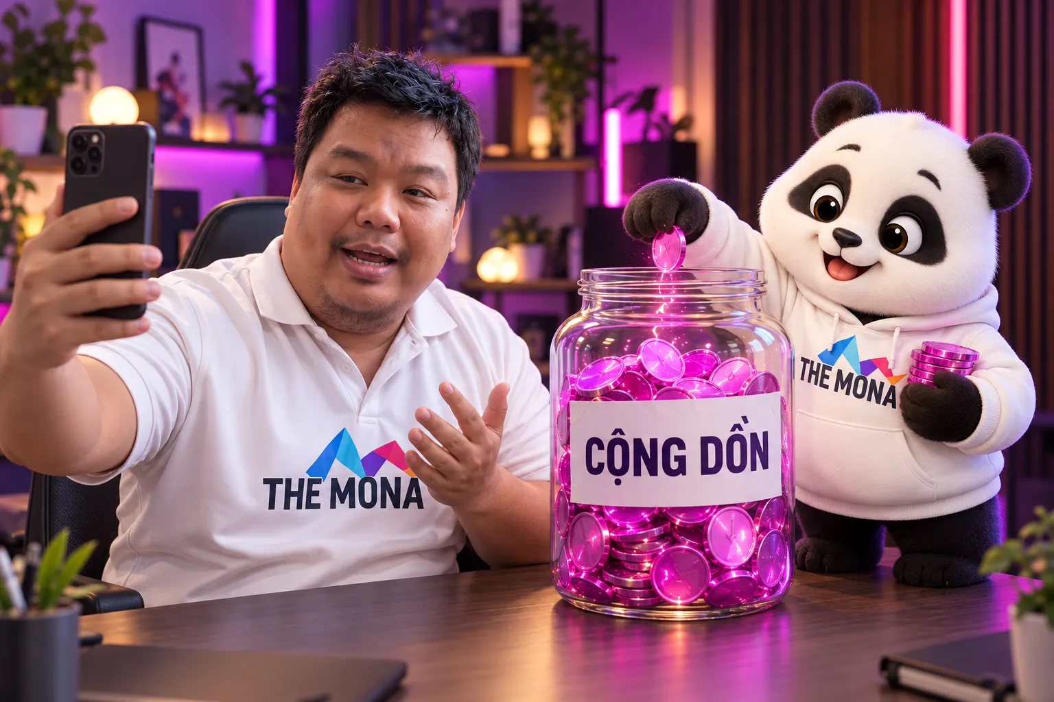 Hùng quay video ngắn 2 phút bằng điện thoại, gấu THE MONA thả xu vào hũ Cộng dồn