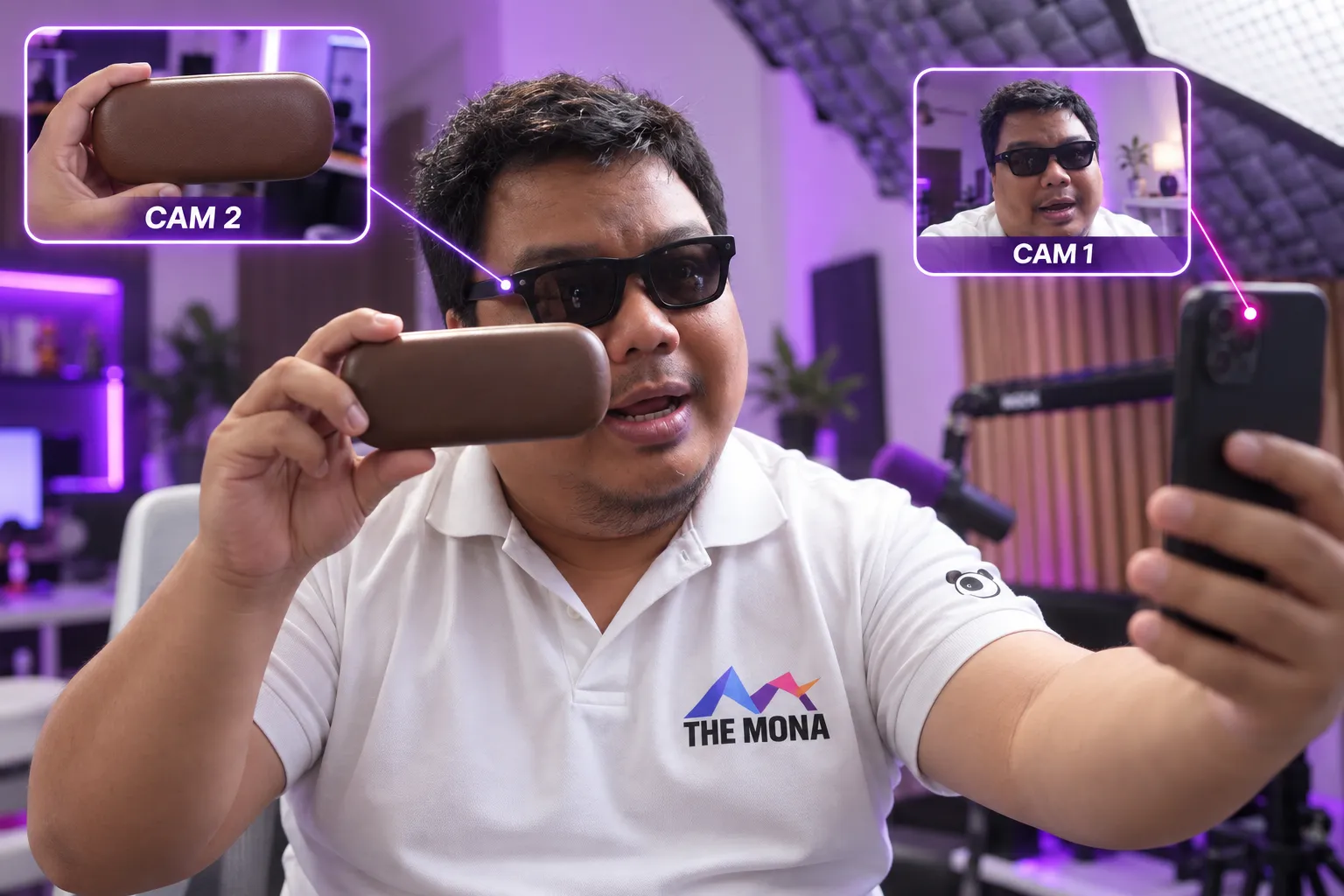 Hùng test AI tự ghép 2 camera: điện thoại quay mặt, mắt kính camera quay hộp kính