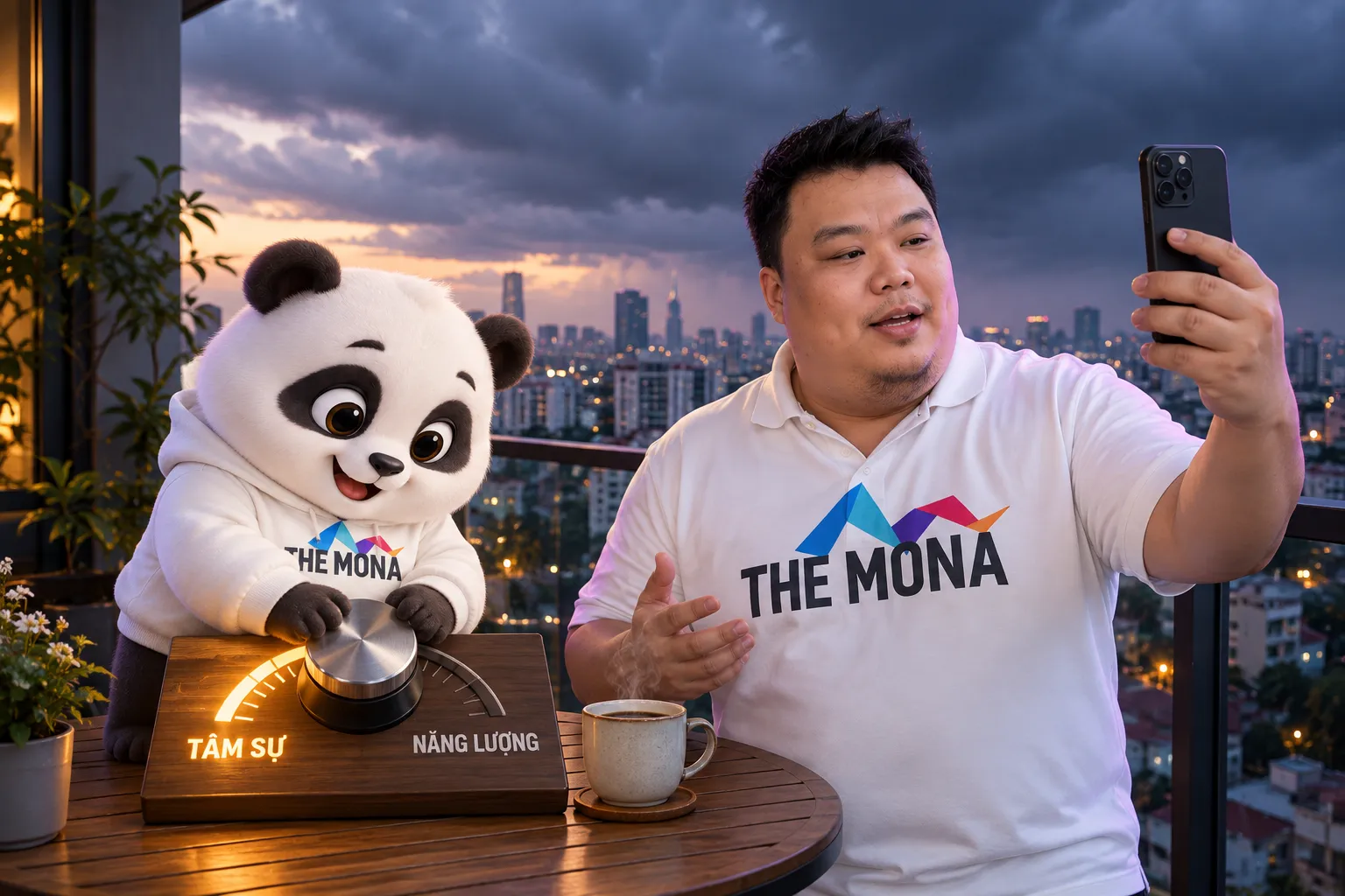 Cách dặn AI edit video giữ mood: Hùng quay ngoài ban công, gấu MONA xoay núm từ NĂNG LƯỢNG sang TÂM SỰ