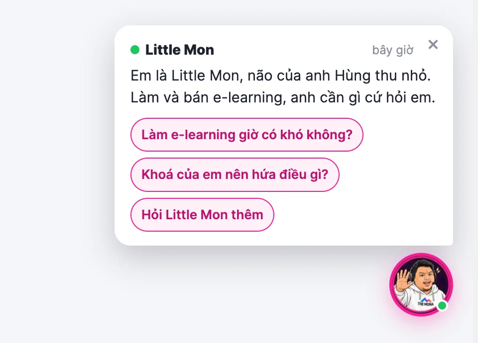 Hùng nhỏ trợ lý AI trên trang học Khánh Hùng Academy