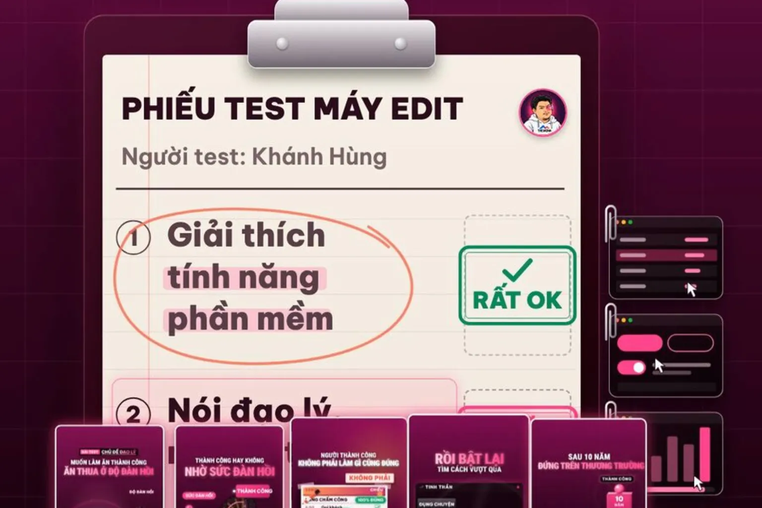 Khung hình thật: phiếu test máy edit dán các khung explainer vừa vẽ, chờ anh em chấm