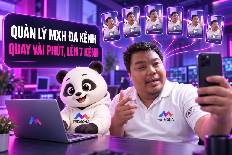 Quản lý mạng xã hội đa kênh: quay vài phút, AI lên 7 kênh