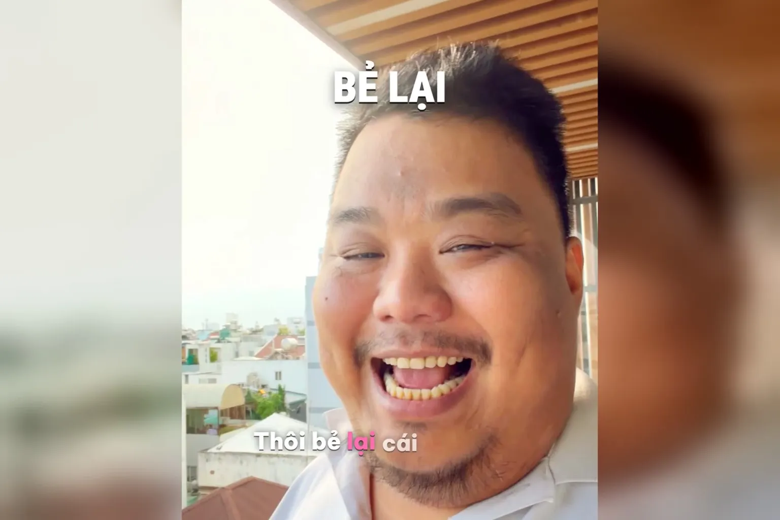Chữ bẻ nhịp trong clip: Hùng cười nói Thôi bẻ lại cái video, ngoài ban công trời sáng