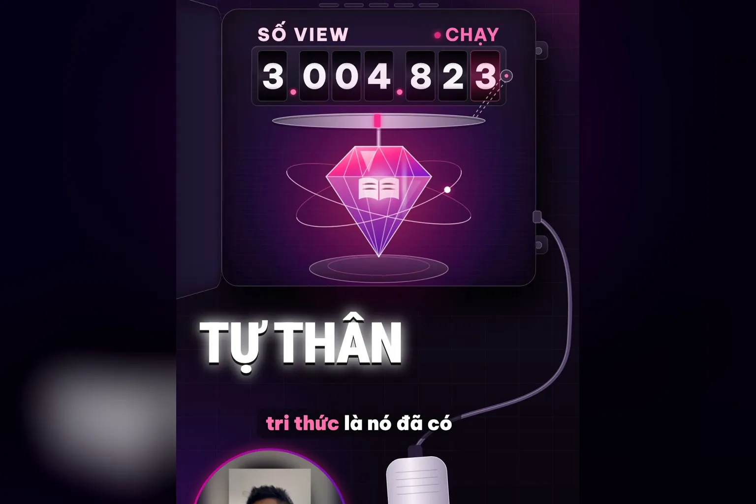 Tự thân tri thức có sức hấp dẫn: công tơ đếm view cắm điện vào viên kim cương, chữ Tự thân