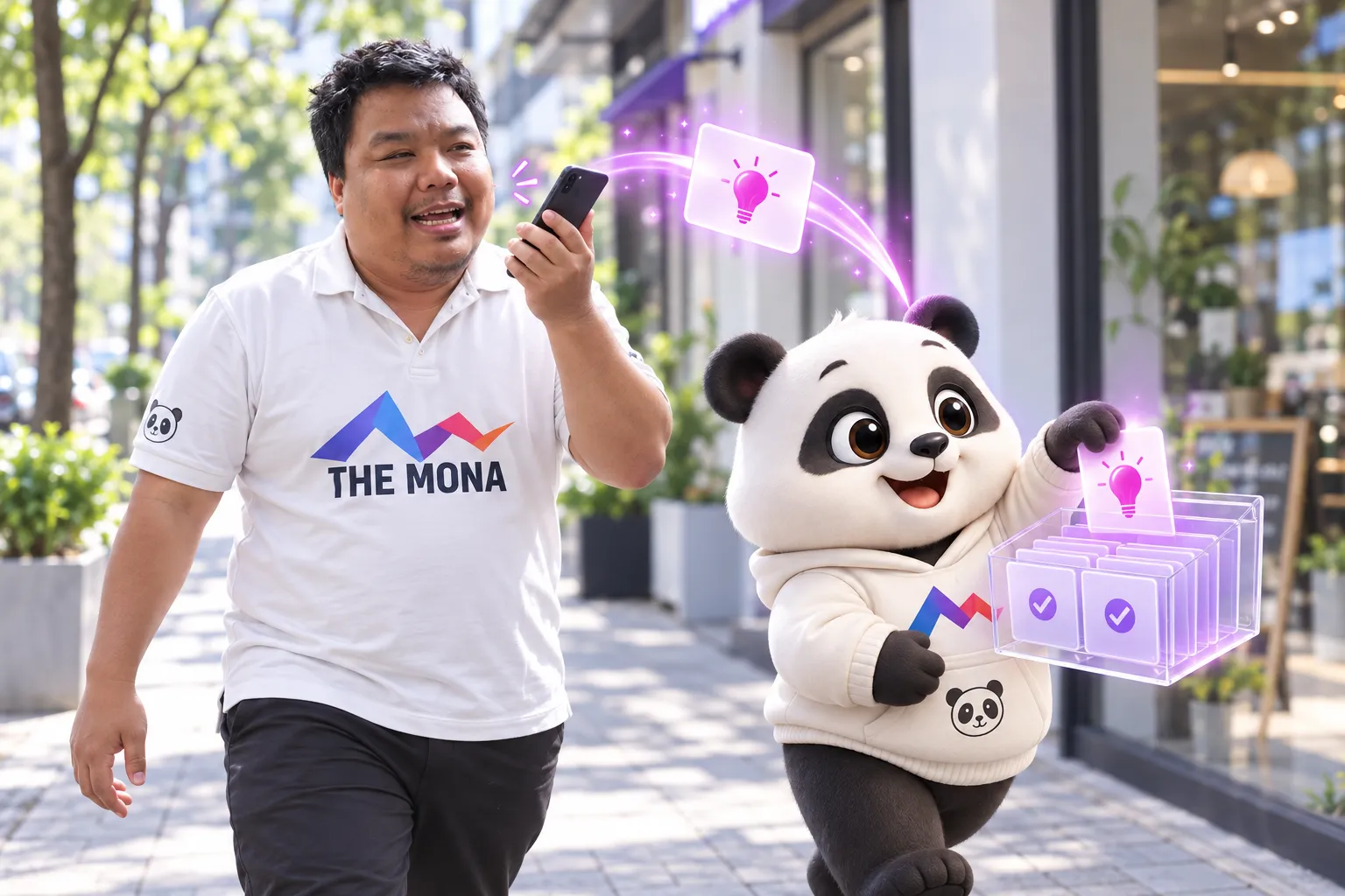 Tab Ý tưởng app Hùng nhỏ AI: Hùng vừa đi vừa nói ý video, gấu cất thẻ ý tưởng vào hộp